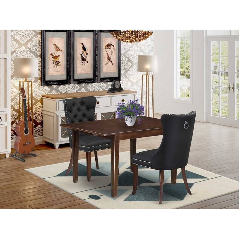 HomeStock 3-Pc Mahogany Finish Rectangular Solid Wood Top with Butterfly Leaf Dining Table Set