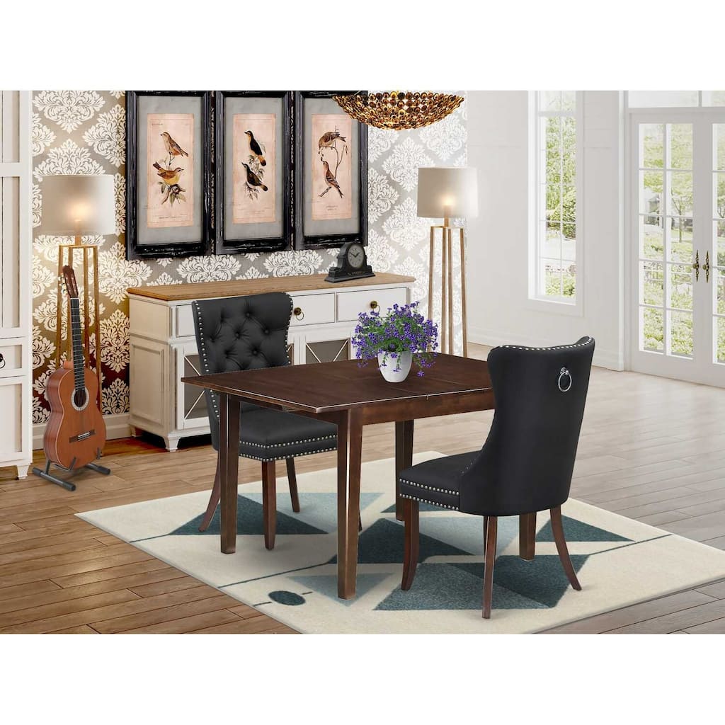 HomeStock 3-Pc Mahogany Finish Rectangular Solid Wood Top with Butterfly Leaf Dining Table Set