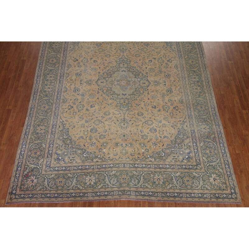 Hand Knotted Oriental 100% Wool Carpet Traditional Floral Peach Kashan Area Rug - 11' 11'' X 9' 7''