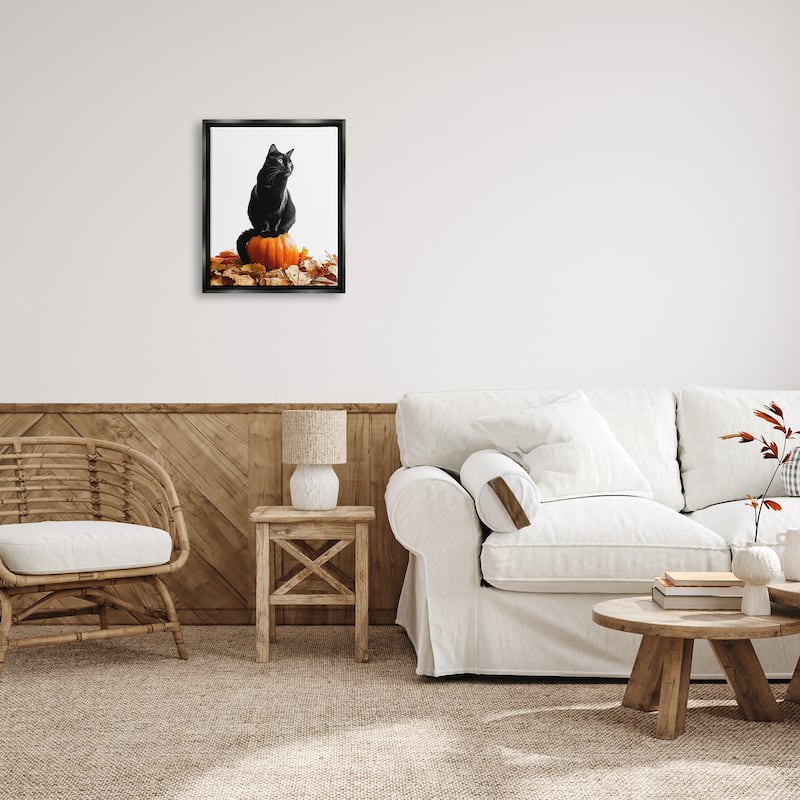 Stupell Black Cat & Pumpkin Framed Floater Canvas Wall Art Design by ...