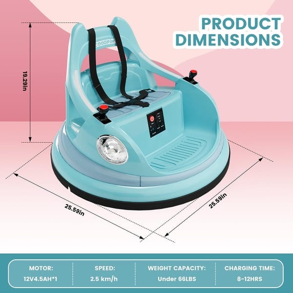 dimension image slide 2 of 4, 12V Bumper Car Ride On Toys for Kids & Toddlers with Remote Control