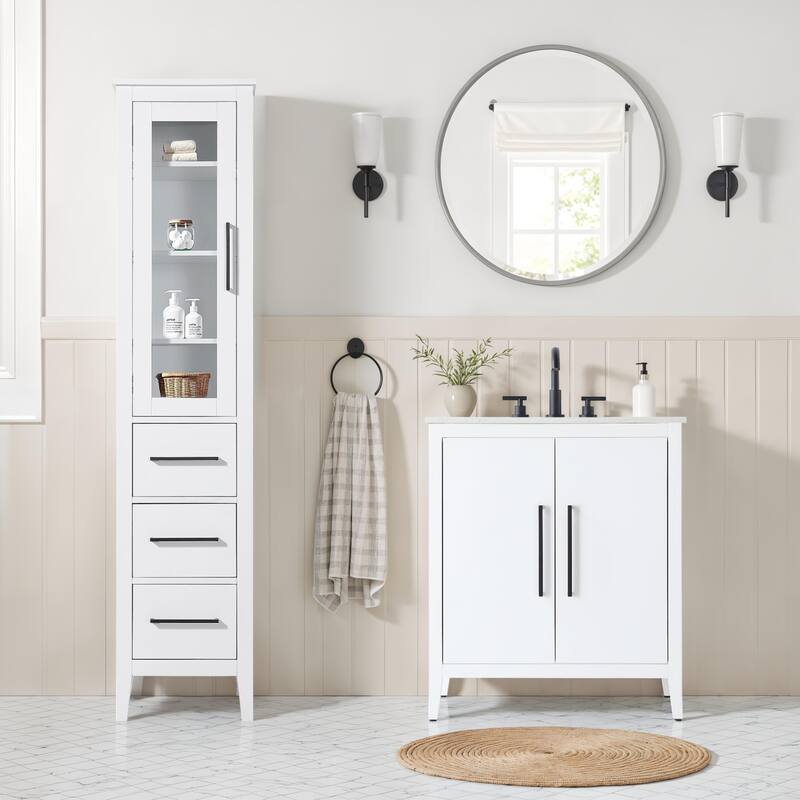 Laura 16-28 Inch Bath Storage Glass Cabinet