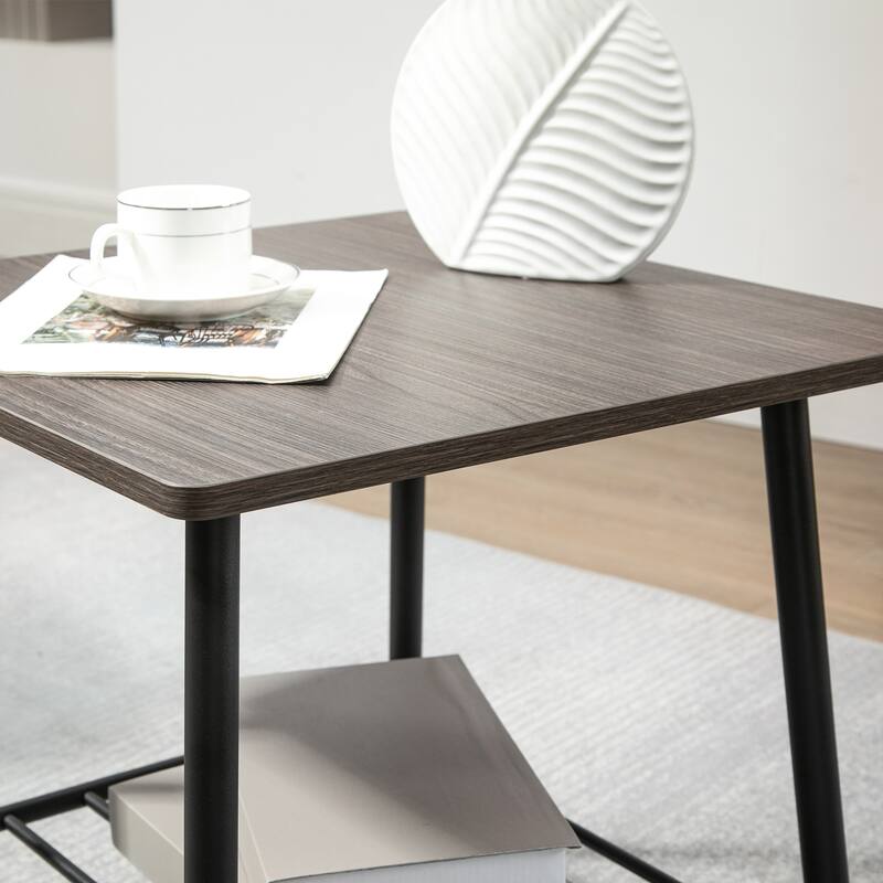 HOMCOM Side Table with 2-Tier Storage, End Table with Metal Frame for Living Room