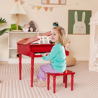 Toddler Toy 30-Key Classic Baby Grand Piano Wood w/ Bench Music Rack
