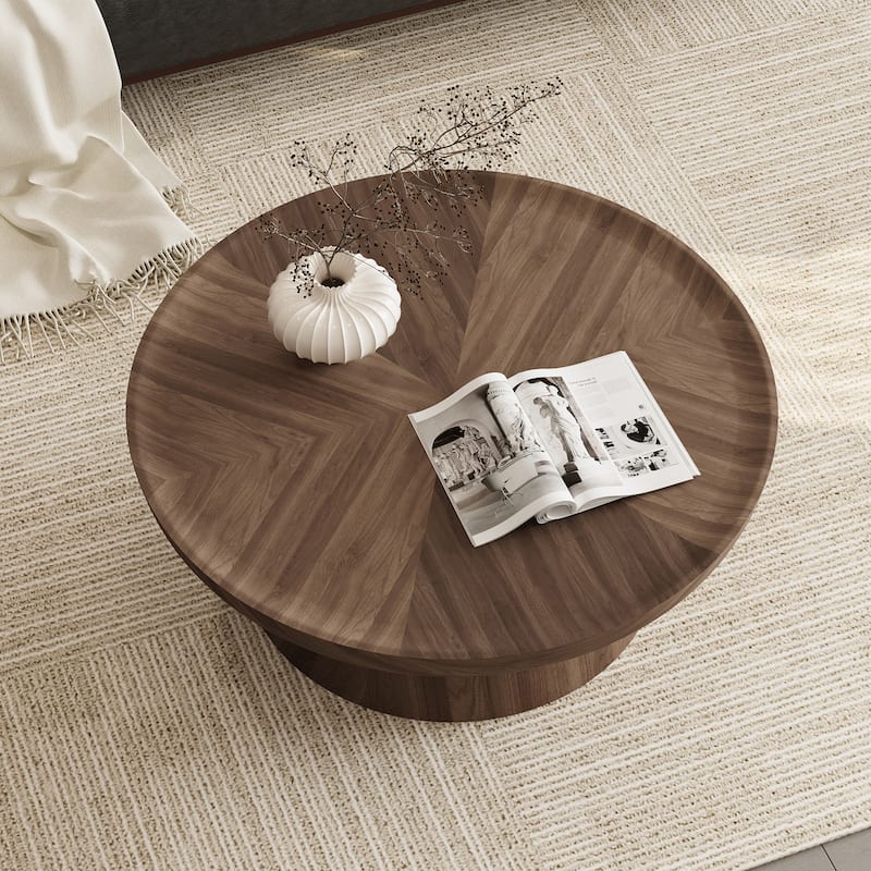 Round Walnut Nesting Coffee Tables 2-Piece Set - Modern Living Room Wooden Accent Tables, Stackable & Separable
