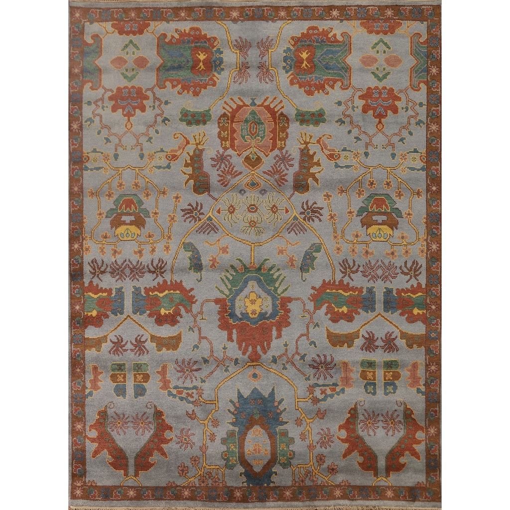 All-Over Oushak Area Rug Hand-Knotted Wool Carpet - 8'0" x 10'0"