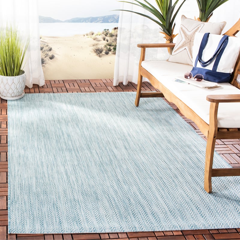 SAFAVIEH Courtyard Carolann Indoor/ Outdoor Waterproof Patio Backyard Rug - 5'3" x 7'7" - Aqua/Grey