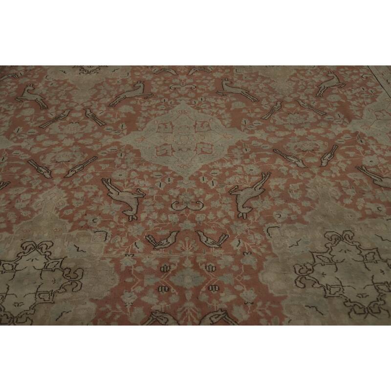 Hand Knotted Oriental 100% Wool Carpet Traditional Floral Pink Kerman Area Rug - 12' 8'' X 9' 8''