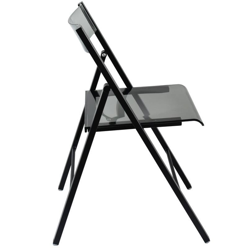 Menno Modern Folding Acrylic Dining Chair in Black Frame Stainless Steel with Rubber Pads, Fade Resistant, Assembled (Set of 2)