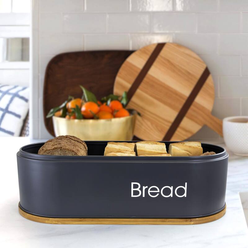 4 Piece Bamboo and Metal Bread Container and Can Storage Set in Gray with Lids
