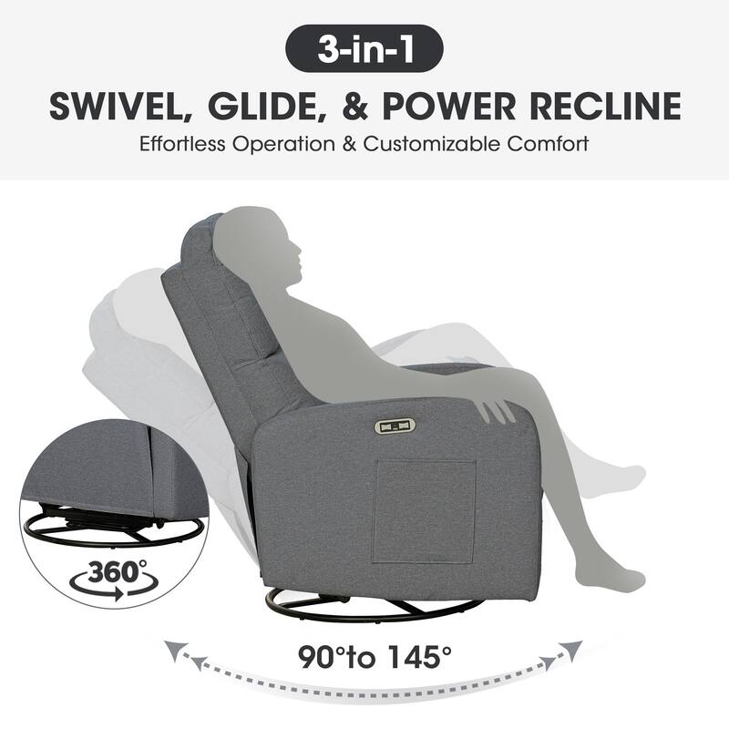 INK IVY Dakota Power Recliner 3-in-1 with Swivel, Glider, USB Ports