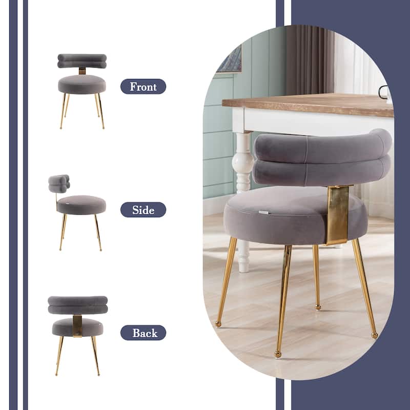 Velvet light luxury dining chairs, metal leisure chairs with backrest,sets of 2