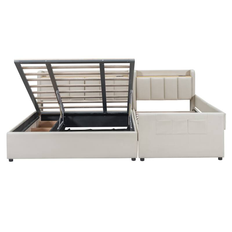 Twin XL Size Upholstered Platform Bed with Hydraulic Storage System
