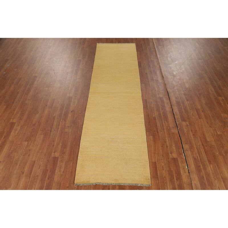Yellow Modern Gabbeh Runner Rug Hand-Knotted Wool Carpet - 2'7"x 9'6"