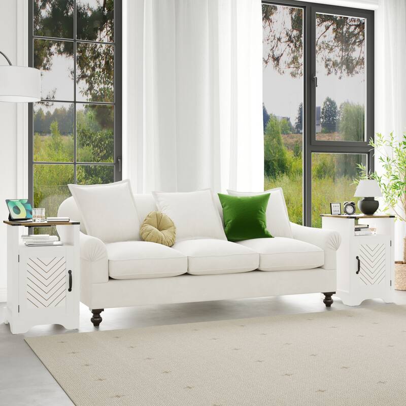 Rustic Wooden Nightstand with Charging Station, Ample Storage, and Easy Assembly - White & Oak