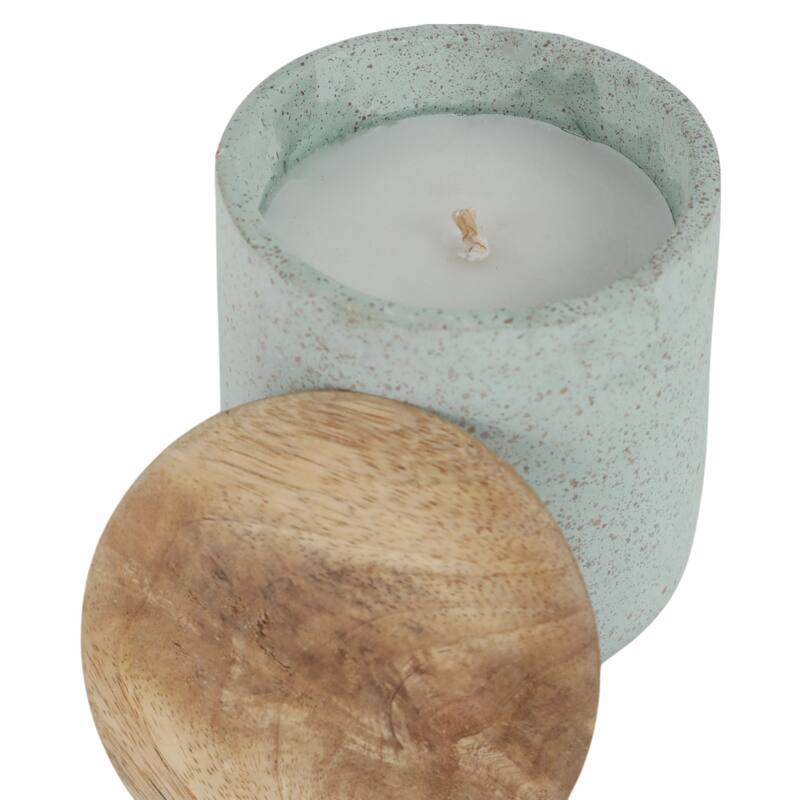 Wood Lid and Textured Pottery Base Decorative Modern Indoor Candle - 4" x 4" x 4"