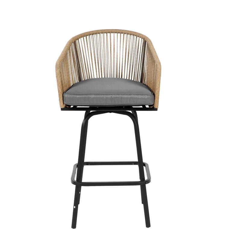Outdoor Patio Bar Stools w/Armrest,All Weather Rattan Bar Chairs 4 PCS