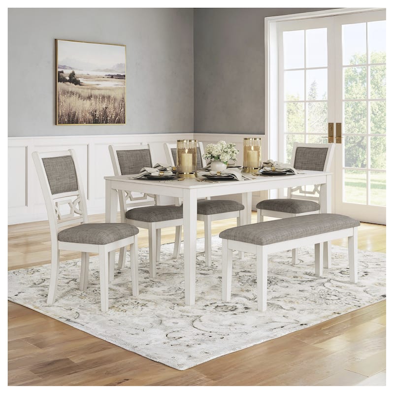 Signature Design by Ashley Erinberg White/Gray Dining Table Set (Set of 6) - 36.38" W x 60.5" D x 30" H - White