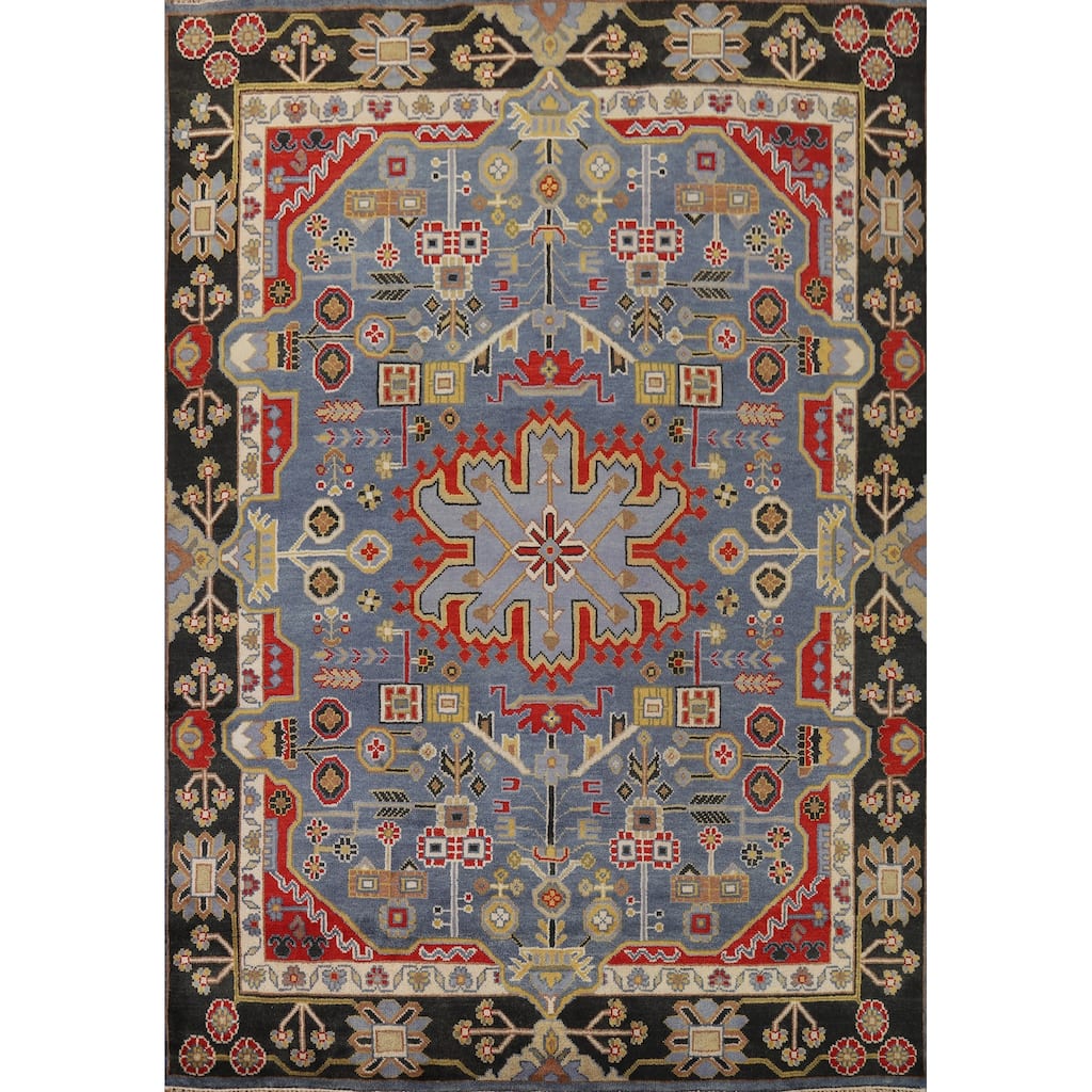 Geometric Kazak Indian Area Rug Handmade Wool Carpet - 7'10" x 9'10"