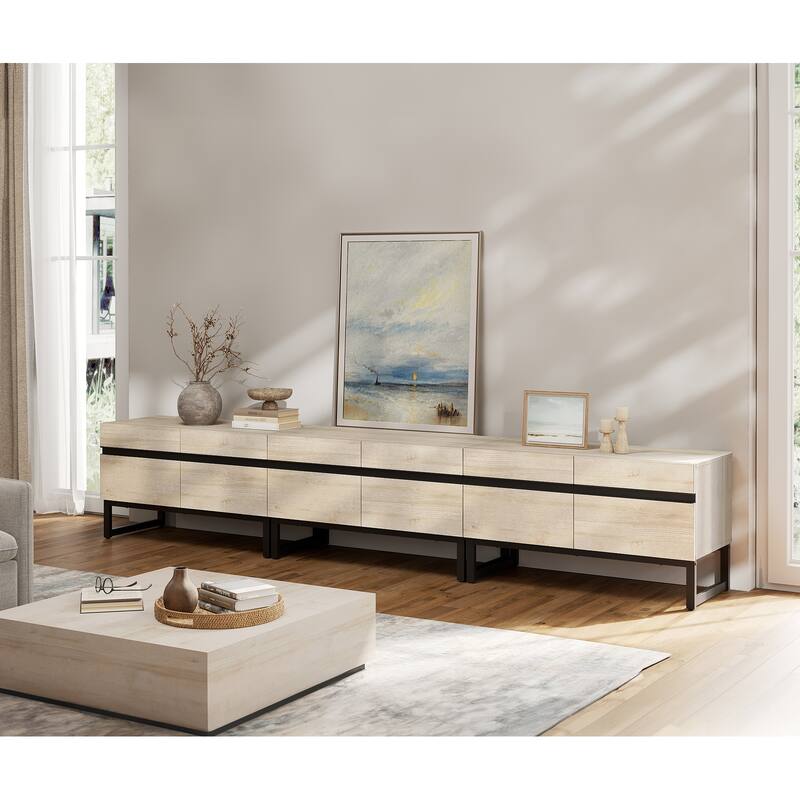 WAMPAT Modern TV Stand with Storage Cabinets, Wood Entertainment Center Media Console Table with Metal Legs for Living Room