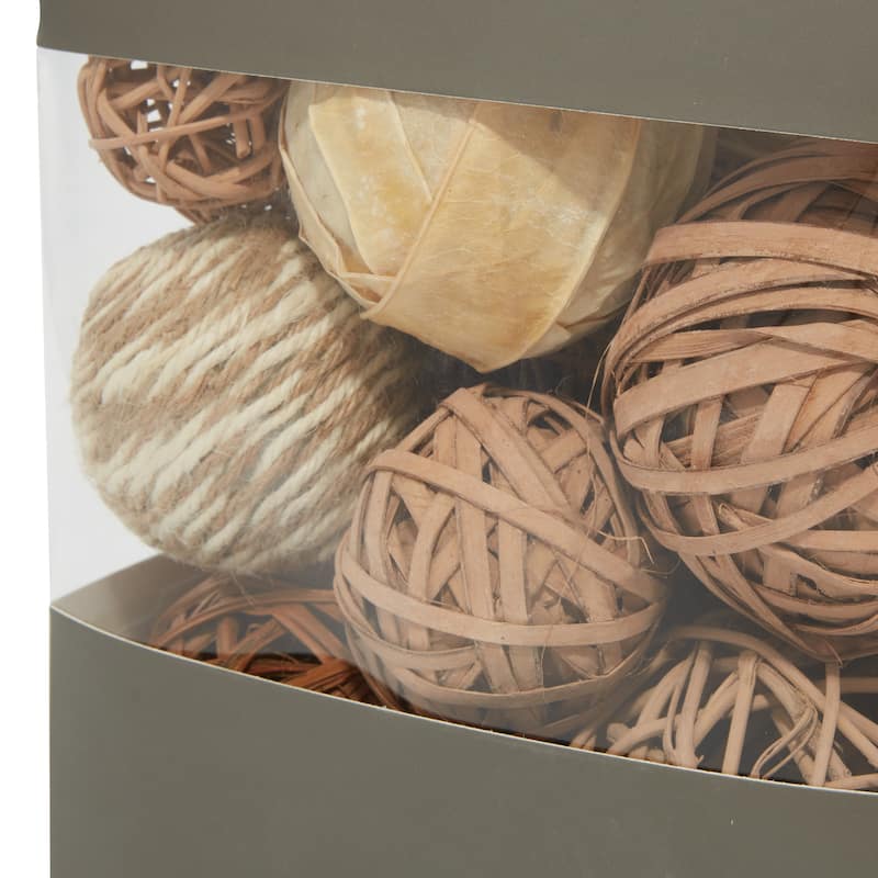 Brown Wood Handmade Orbs & Vase Filler with Varying Designs (Set of 2)