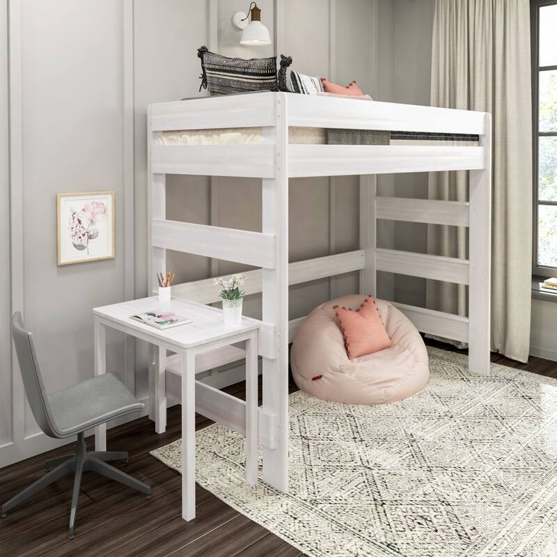 Max and Lily Farmhouse TwinSize High Loft Bed with Desk Bed Bath