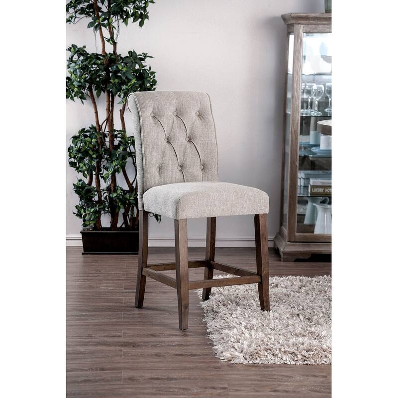 Wooden Fabric Upholstered Counter Height Chair, Cream And Brown - 42.25 H x 20 W x 26 L Inches