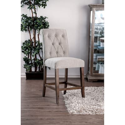 Wooden Fabric Upholstered Counter Height Chair, Cream And Brown - 42.25 H x 20 W x 26 L Inches
