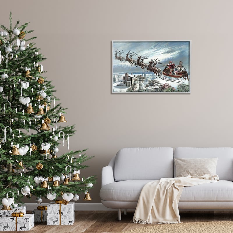 Stupell Santa's Sleigh over Town Framed Giclee Art Design By Arlington Prints