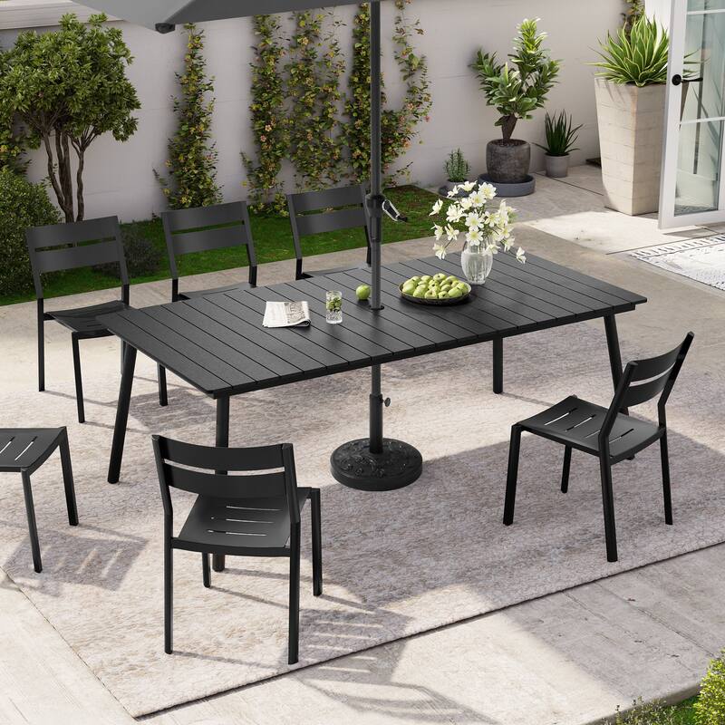 Outdoor Patio Rectangle Aluminum Dining Table with Umbrella Hole