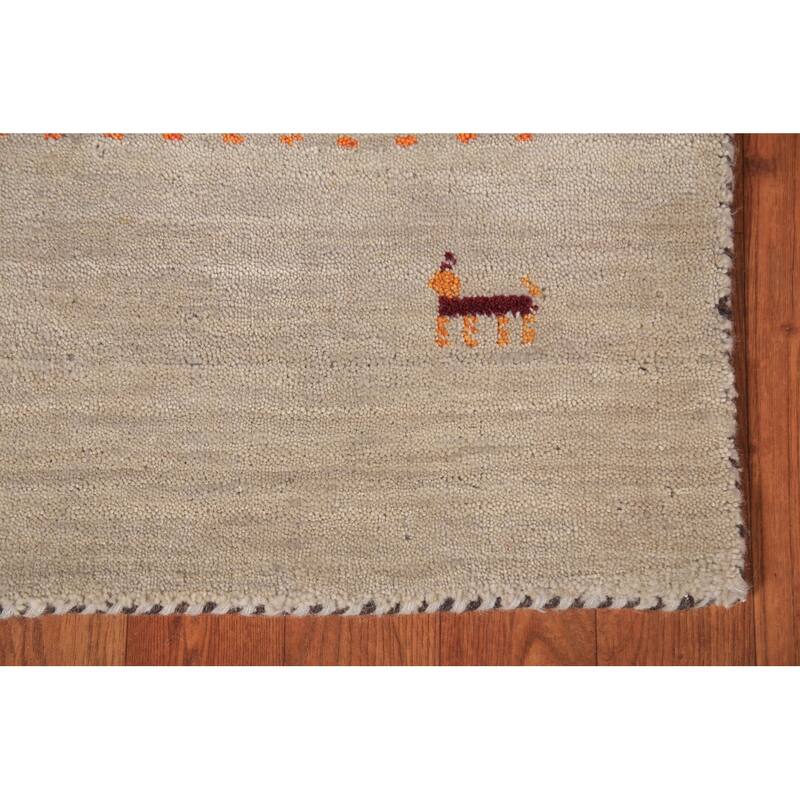 Little Animals Gabbeh Indian Foyer Rug Handmade Wool Carpet - 3'2" x 4'9"