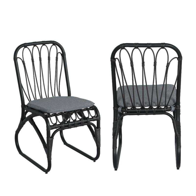 Roomfitters Set of 2 Hand-Woven PE Wicker Petal Chairs, Heavy-Duty 400lb Capacity with Washable Cushions