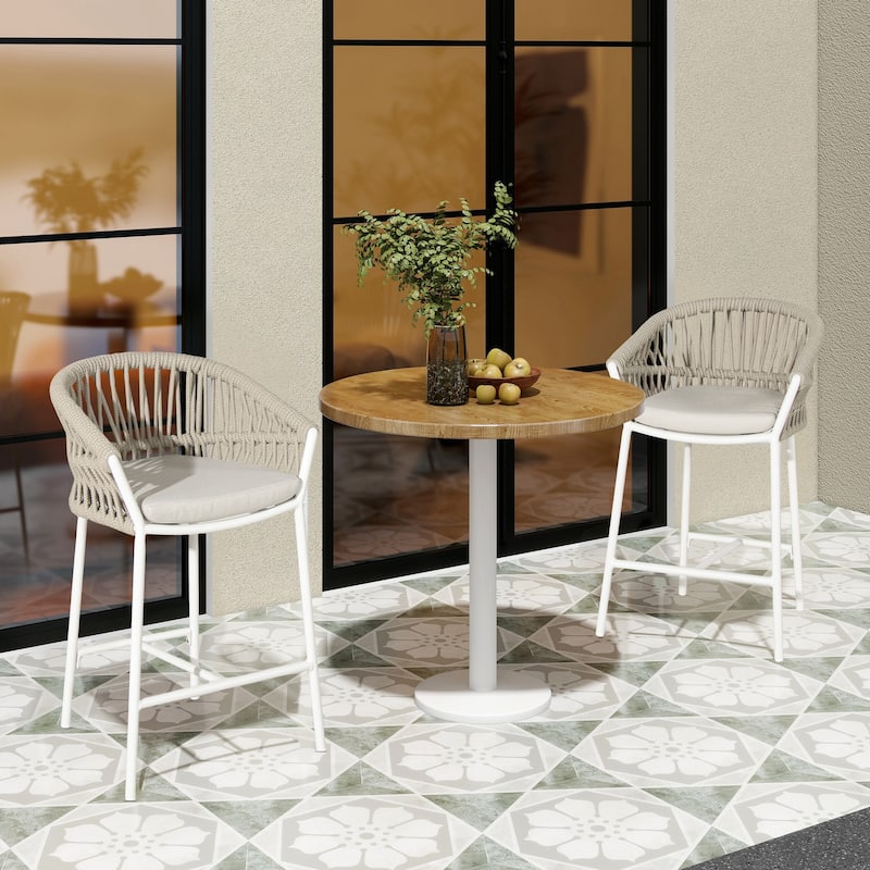 Maiden 27" Woven Rope Upholstered Patio Counter Stools (Set of 2)