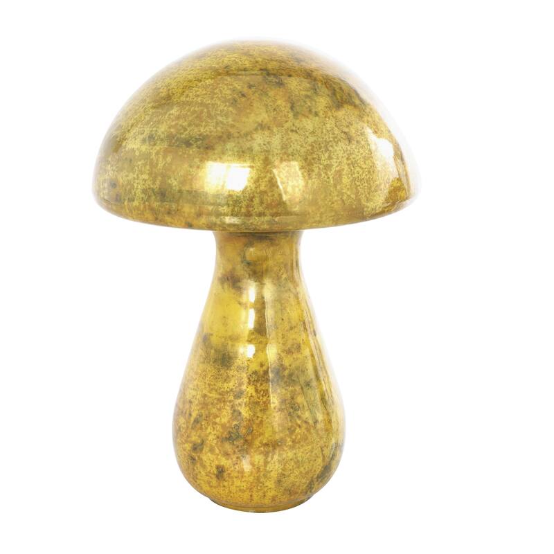 Glass Mushroom Glossy Weathered Decorative Sculpture - Set of 2 Green, Gold, Champane- Roche River Decor
