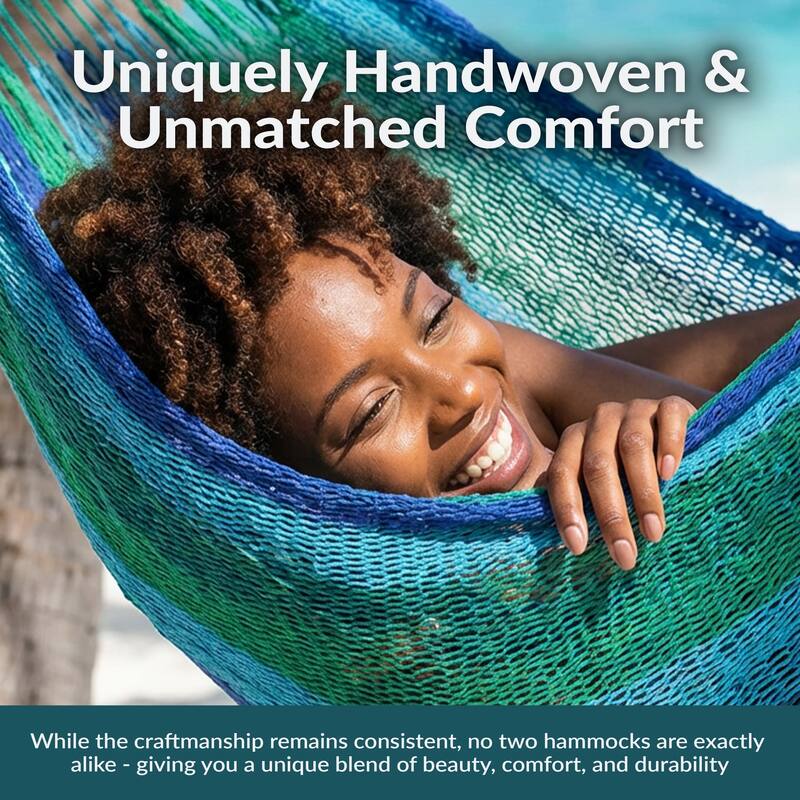 Mayan Family Hammock XXL Blue Handwoven Thick Cord - 880-lb. Capacity