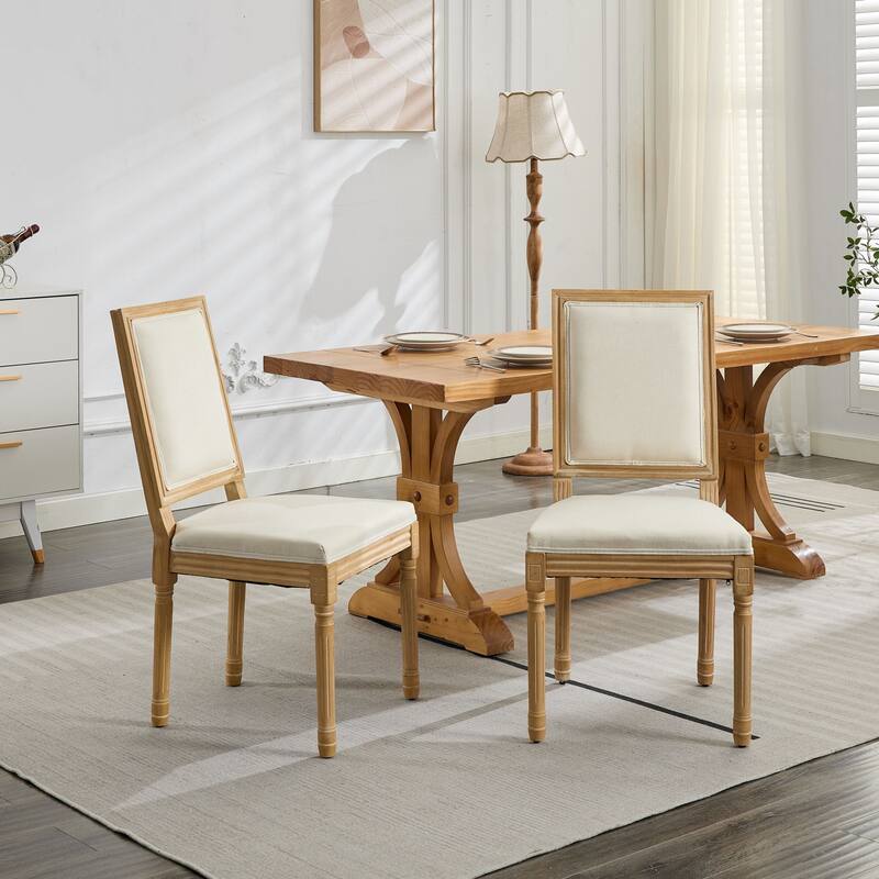 Dining Chairs with Backrest and Carved Solid Wood Frame (Set of 2)