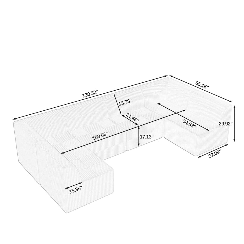 U-Shape Sleeper Sofa,No Tool Modular Corduroy,Space-Saving Living Room