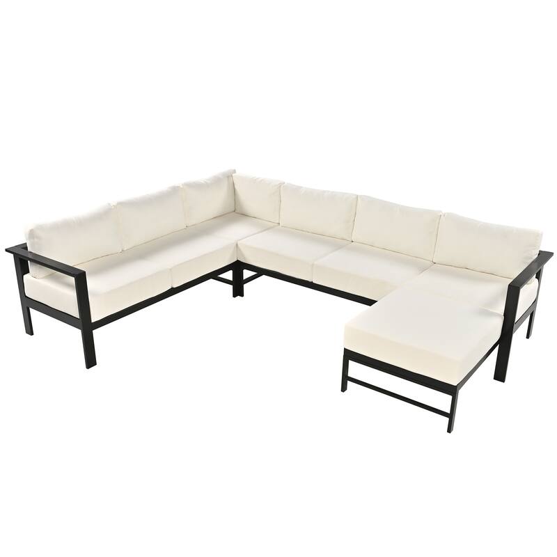 Outdoor 4-Piece Aluminum U-Shaped Sectional Sofa Set with Cushions