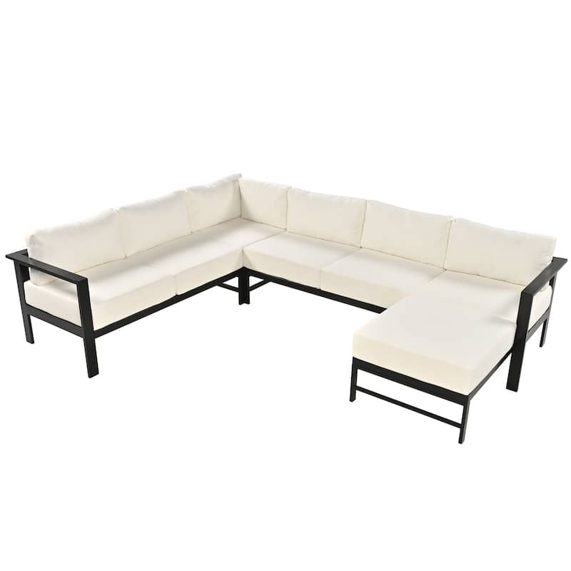 4-Piece Outdoor Patio Aluminum U-Shaped Sectional Sofa Set with Thick Cushions