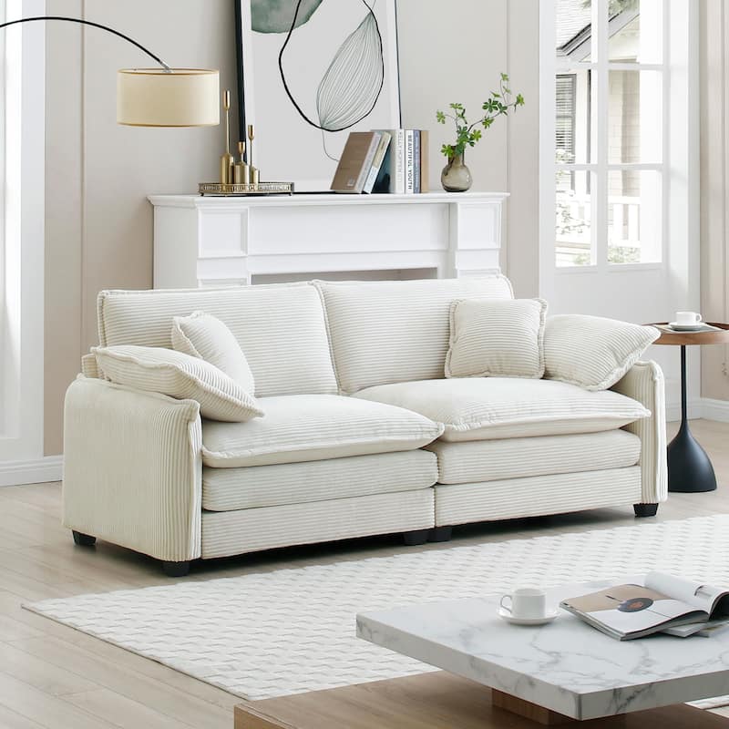 Oversize Loveseat, 81'' 2 Seater Corduroy Couch with 4 Pillows and Removable Armrests, Modern Love Seat for Living Room, Office