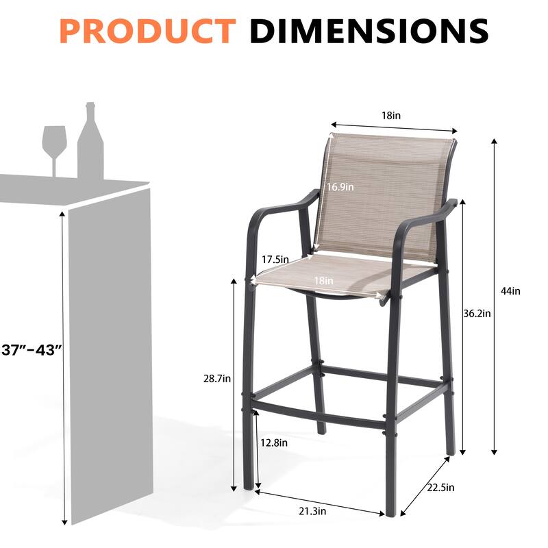Pellebant Outdoor Bar Height Barstools Patio Bar Stools Chairs - 22.5 " D x 21.3 " W x 44 " H