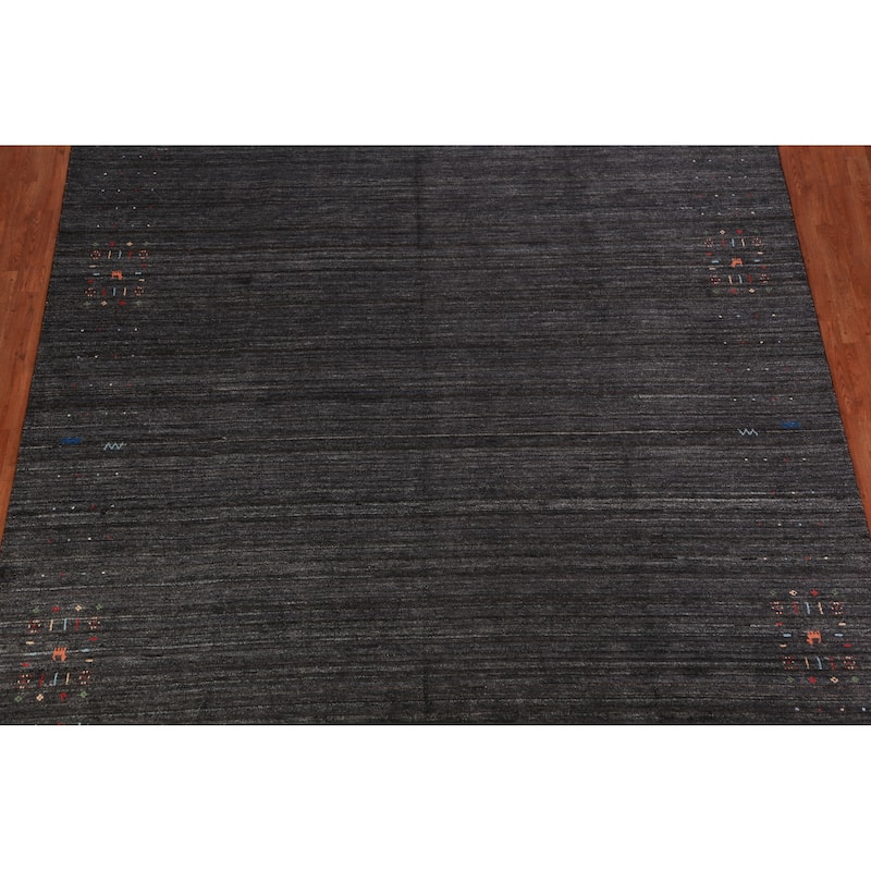 Charcoal Tribal Gabbeh Indian Area Rug Handmade Wool Carpet - 9'1" x 12'1"