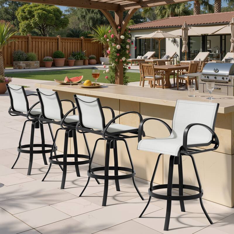 30''H Pellebant Outdoor Patio All-Aluminum Premium Swivel Bar Stools with Sunbrella Fabric