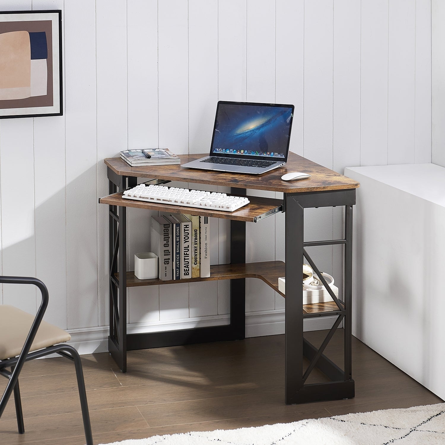 VECELO Corner Computer/Writing Home Office Desk with Smooth Keyboard Tray &  Storage Shelves