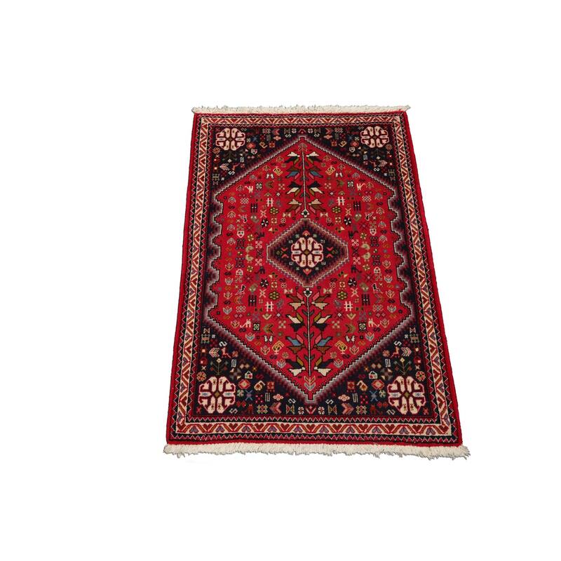 2'7''x4 Hand Knotted Wool Red Abadeh Traditional Rug - 2' 7'' x 4'
