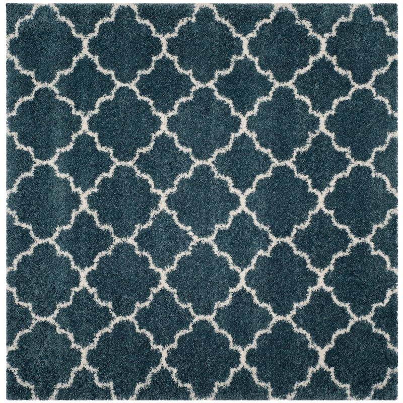SAFAVIEH Hudson Shag Jeryl Glam Trellis 2-inch Area Rug - 5'3" Square - Slate Blue/Ivory