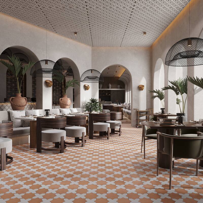 Seville 7" Star with 5" Cross Matte Porcelain Wall and Floor Tile (10.62 sq ft/case) - 68 Pack - White/Brown