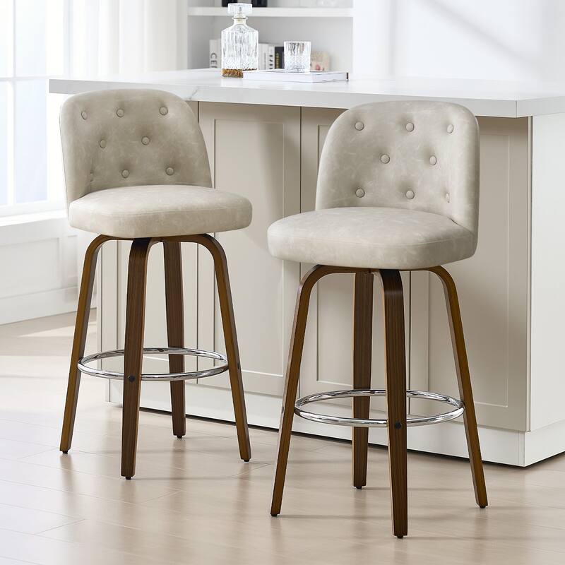 26"/29" Swivel Bar Stools/ Counter Stool with Bentwood Legs - Set of 2 - PU-Griege - Bar Height