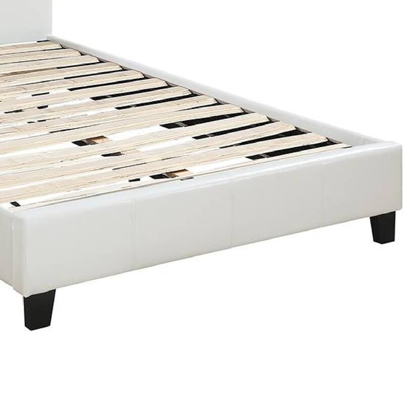 Transitional Style Leatherette Queen Bed with Padded Headboard, White