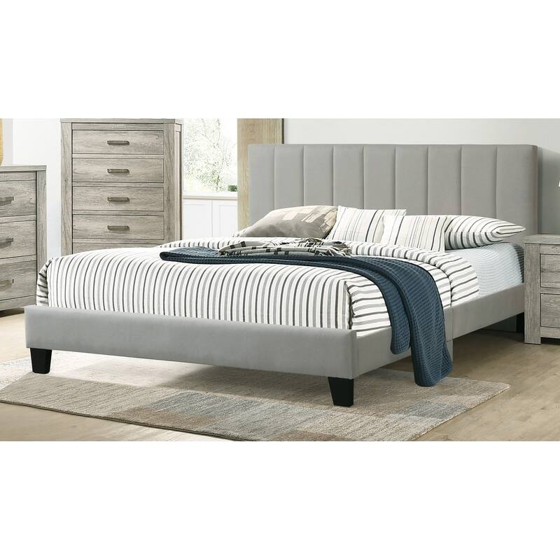 King Size Wood Eastern Platform Bed with Vertical Tufted Headboard